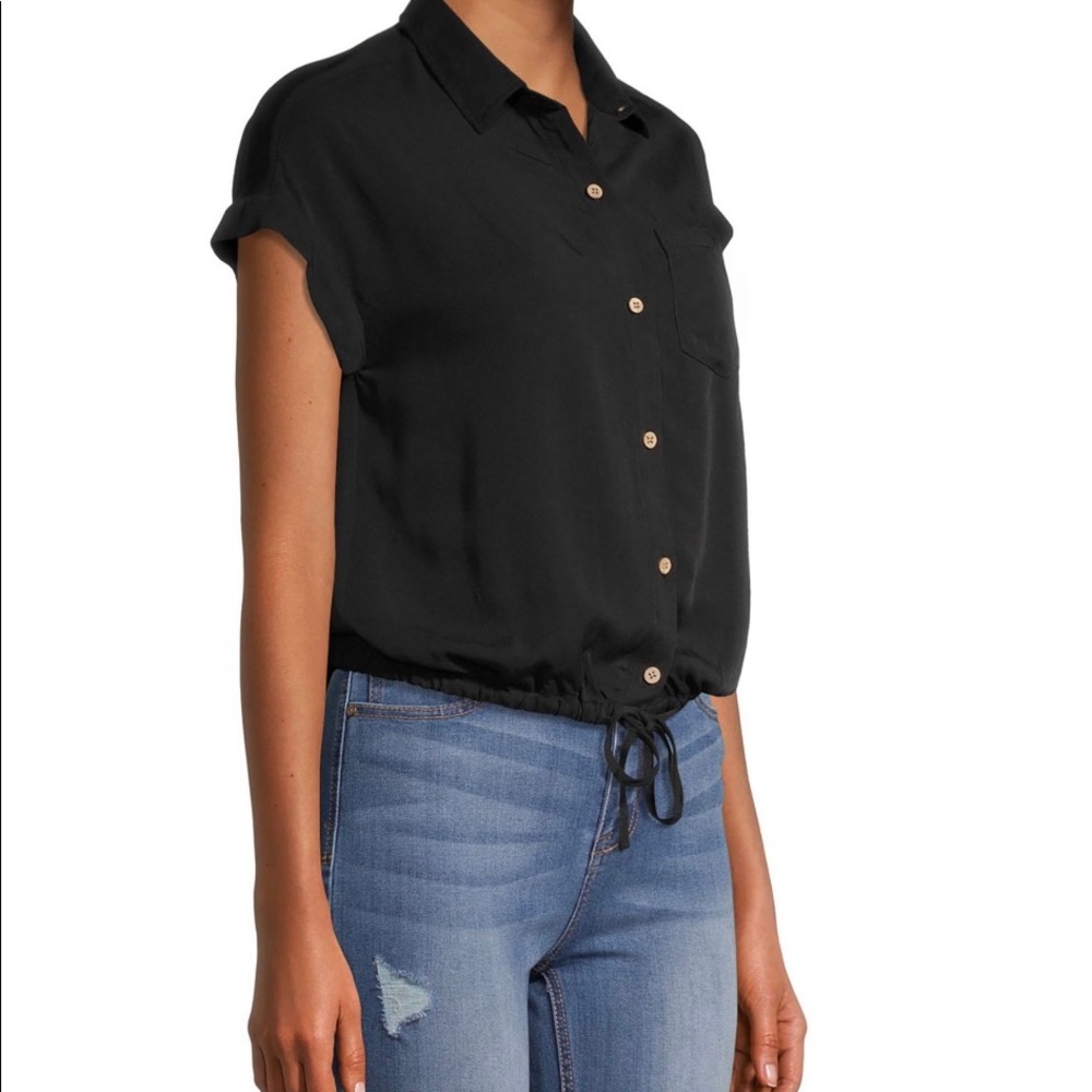 No Boundaries Button Up Cinched Waist Blouse Black